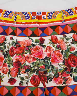Dolce & Gabbana Red Rose Mambo Print Floral High-Waist Cotton Shorts Size IT 40 (UK 8)