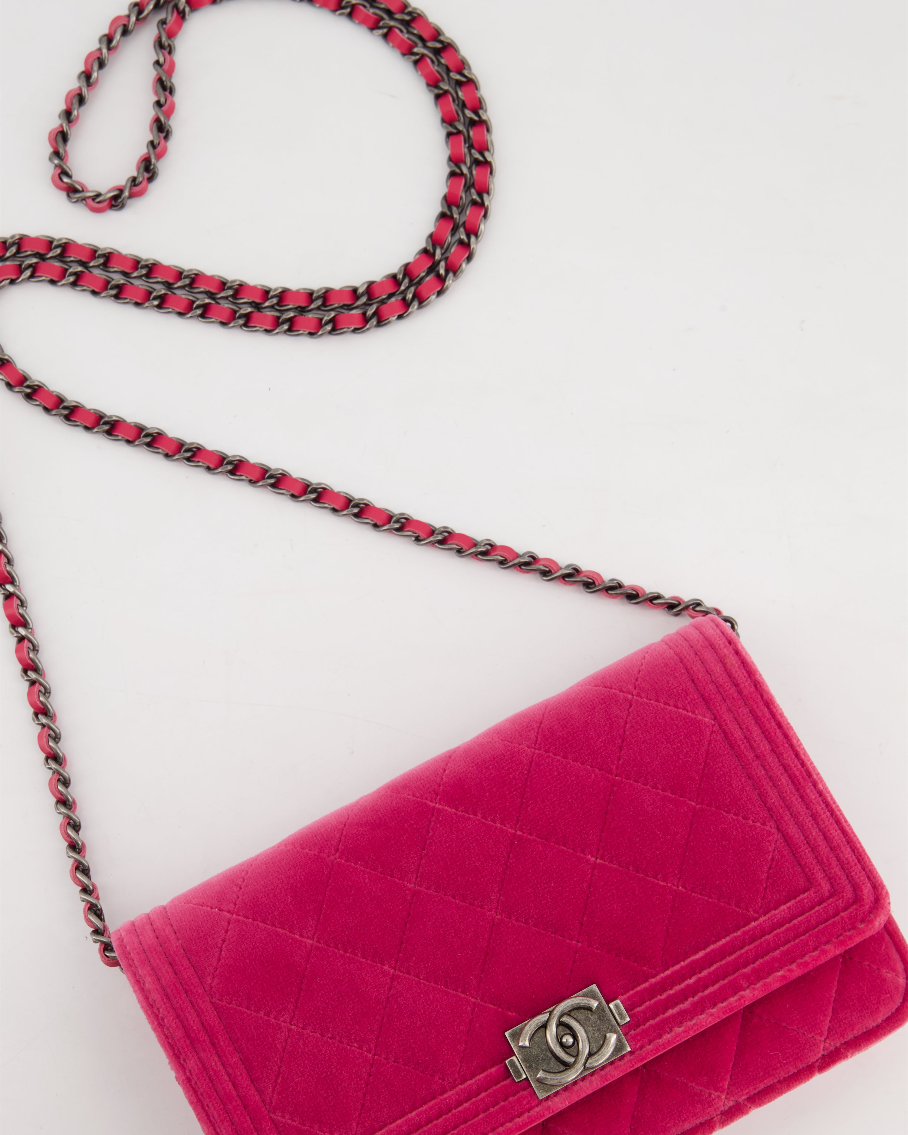 Pink velvet chanel bag hotsell