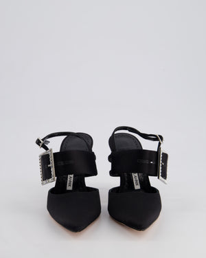 Manolo Blahnik Black Satin Bimixpla Embellished Slingback Shoes Size EU 35