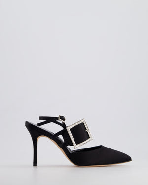 Manolo Blahnik Black Satin Bimixpla Embellished Slingback Shoes Size EU 35
