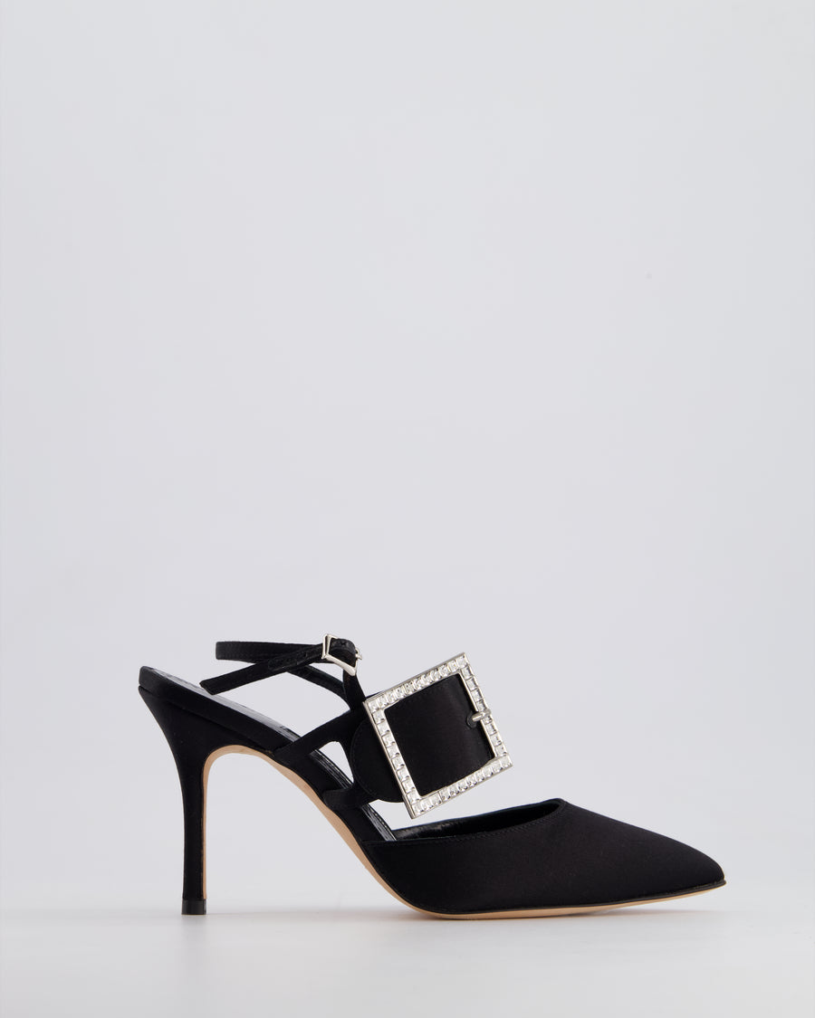 Manolo Blahnik Black Satin Bimixpla Embellished Slingback Shoes Size EU 35