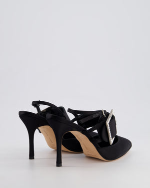 Manolo Blahnik Black Satin Bimixpla Embellished Slingback Shoes Size EU 35