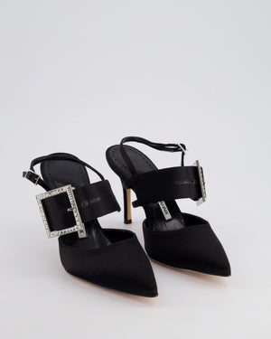 Manolo Blahnik Black Satin Bimixpla Embellished Slingback Shoes Size EU 35