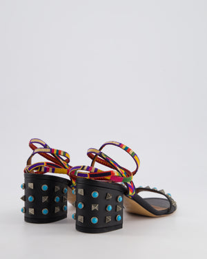 Valentino Black Leather Studded Sandals with Multicolour Ankle Wrap Size EU 35