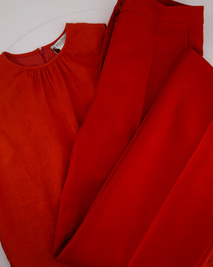 Max Mara Red Linen Sleeveless Top and Trouser Set with Fringing Size IT 48 (UK 16)