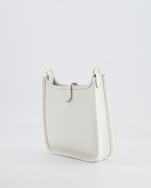 Hermès Mini Evelyne Bag in White Clemence Leather with Gold Hardware and White Canvas Strap