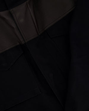 Lanvin Navy Menswear Pocketed Jacket with Leather Trim and Hooded Detail Size UK XL (EU 52)