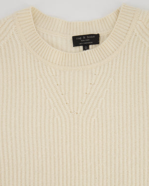 Rag & Bone Cream Round Neck Long-Line Knitted Jumper Size S (UK 8)