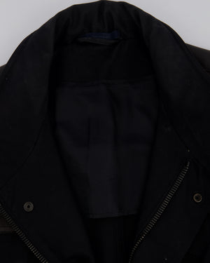 Lanvin Navy Menswear Pocketed Jacket with Leather Trim and Hooded Detail Size UK XL (EU 52)