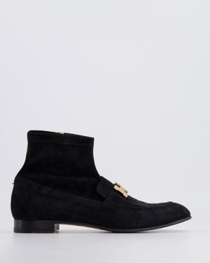 Hermès Black Suede Saint Honoré Ankle Boots with Champagne Gold Hardware Size EU 39