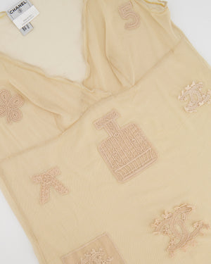 Chanel 03P Beige Lingerie Top with CC Logo and Perfume Embroideries Size FR 36 (UK 8)