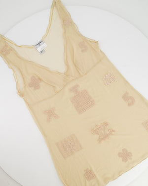 Chanel 03P Beige Lingerie Top with CC Logo and Perfume Embroideries Size FR 36 (UK 8)