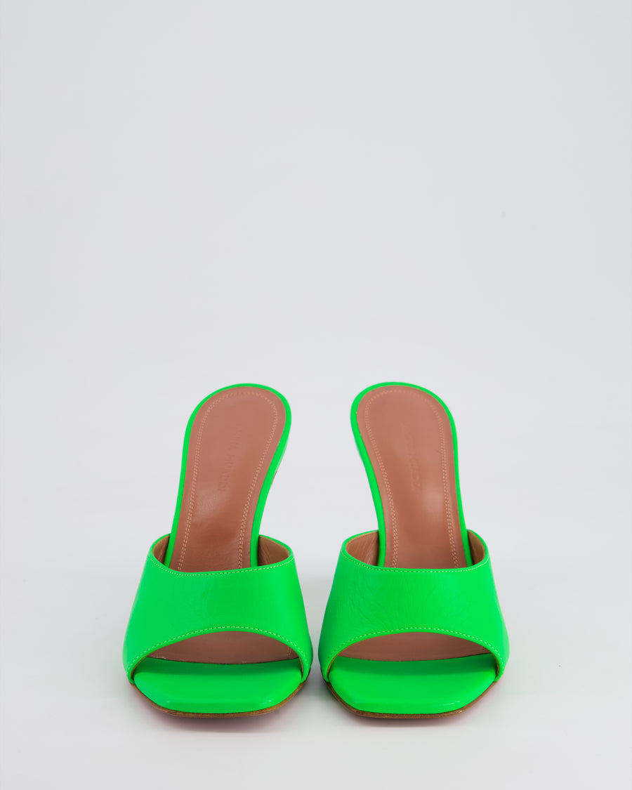 Amina Muaddi Neon Green Leather Heeled Mule Size EU 37.5