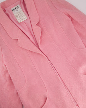 Chanel 94P Pink Longline Tweed Jacket with Gold CC Logo Button Details, Size FR 40 (UK 12)