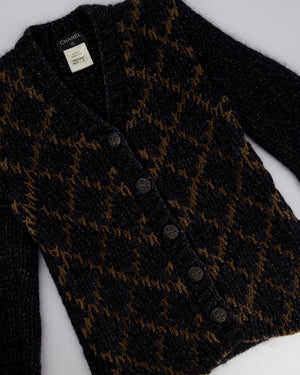 Chanel Black and Brown Quilted Mohair Cardigan with Silver Threads and Black Chain Button Details Size FR 34 (UK 6)