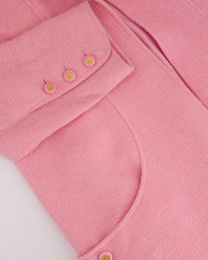 Chanel 94P Pink Longline Tweed Jacket with Gold CC Logo Button Details, Size FR 40 (UK 12)