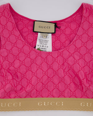 Gucci Pink Silk Monogram Top Shorts Set with Beige Logo Elasticated Detail Size IT 38 (UK 6)
