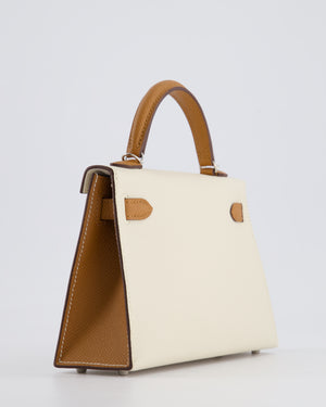 Hermès HSS Mini Kelly II 20 Bag In Craie and Gold Epsom Leather with Palladium Hardware