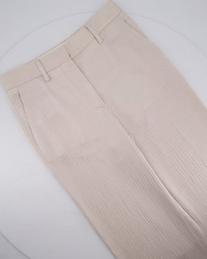 Off-White Light Pink Ribbed Satin Formal Straight Leg Trousers IT 38 (UK 6)