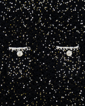 Chanel SS/23 Black Sequin Embellished Mini Dress with Bow and CC Crystal Buttons Details Size FR 36 (UK 8)