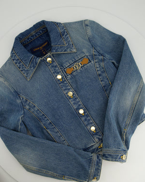 Louis Vuitton Blue Cropped Denim Jacket with Gold Logo Detail and Gold Buttons RRP £2,110 Size FR 34 (UK 6)