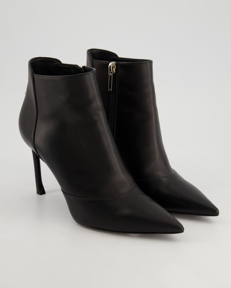 Christian Dior Stiletto Ankle Boots With Silver Metal Heel Detail Size EU 38.5