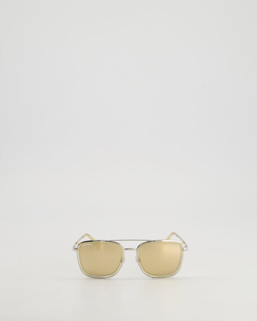 Chanel Gold Mirror Lens Square Framed Sunglasses