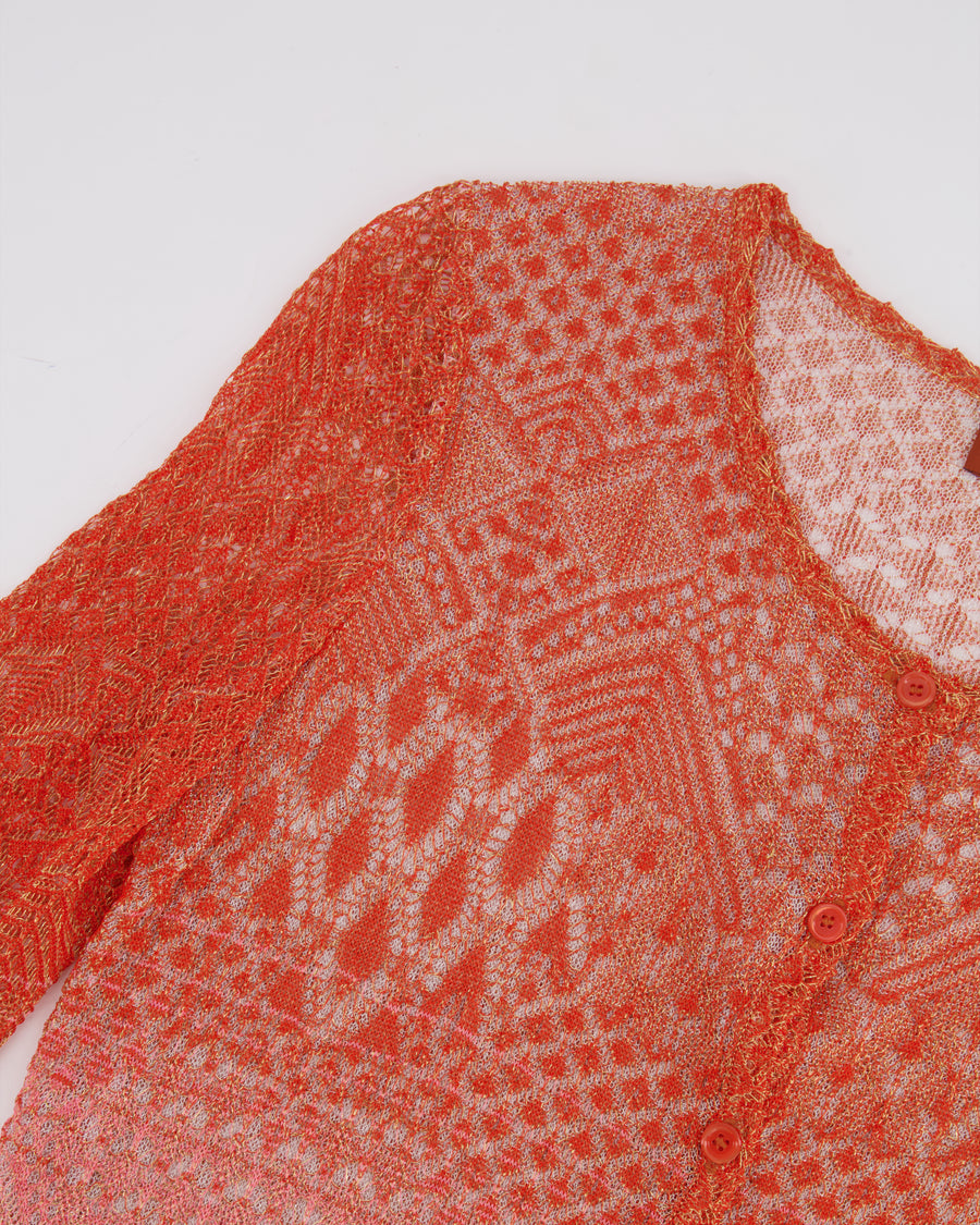Missoni Orange and Pink Metallic Knit Button Down Cardigan Size UK 8/10