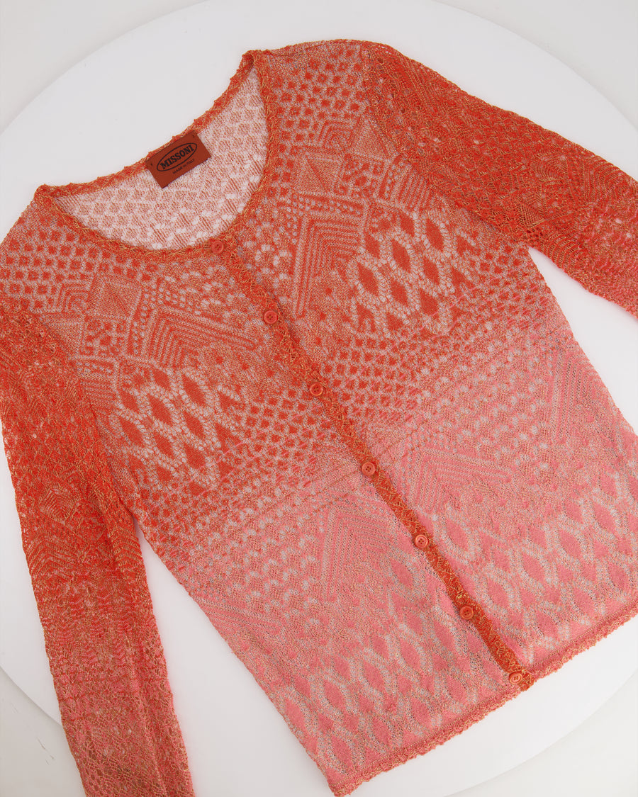 Missoni Orange and Pink Metallic Knit Button Down Cardigan Size UK 8/10