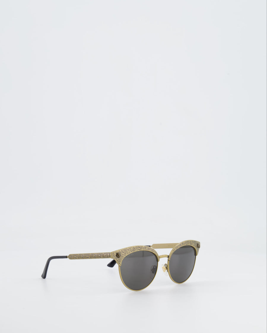 Gucci Brushed Gold Baroque Sunglasses with Tiger Head Details