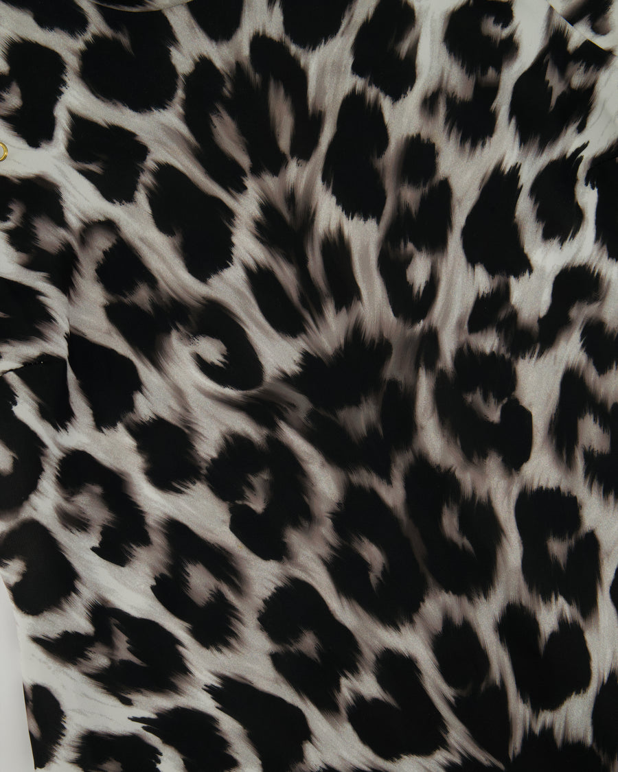Versus Versace Black, White Leopard Print Dress with Gold Pin Detail Size IT 38 (UK 6)