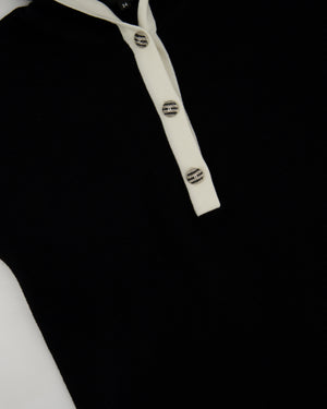 Chanel Black and White Short Sleeve Knitted Hoodie Dress with Crystal Buttons and Pocket Detail Size FR 34 (UK 6)