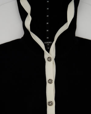 Chanel Black and White Short Sleeve Knitted Hoodie Dress with Crystal Buttons and Pocket Detail Size FR 34 (UK 6)