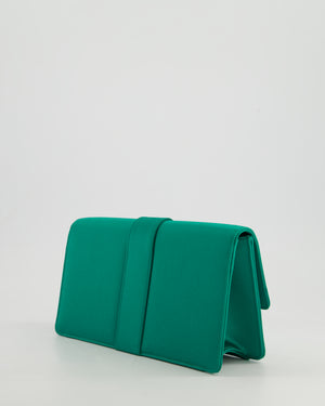 Manolo Blahnik Green Satin Clutch Bag with Crystal Brooch Detail