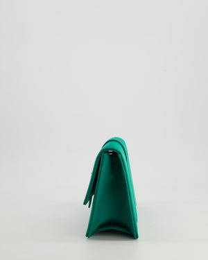 Manolo Blahnik Green Satin Clutch Bag with Crystal Brooch Detail