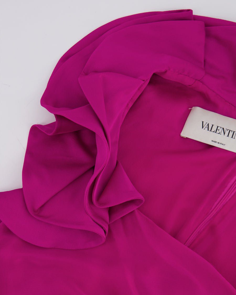 Valentino Hot Pink Silk Sleeveless Maxi Dress with Ruffle Details Size US 10 (UK 14)