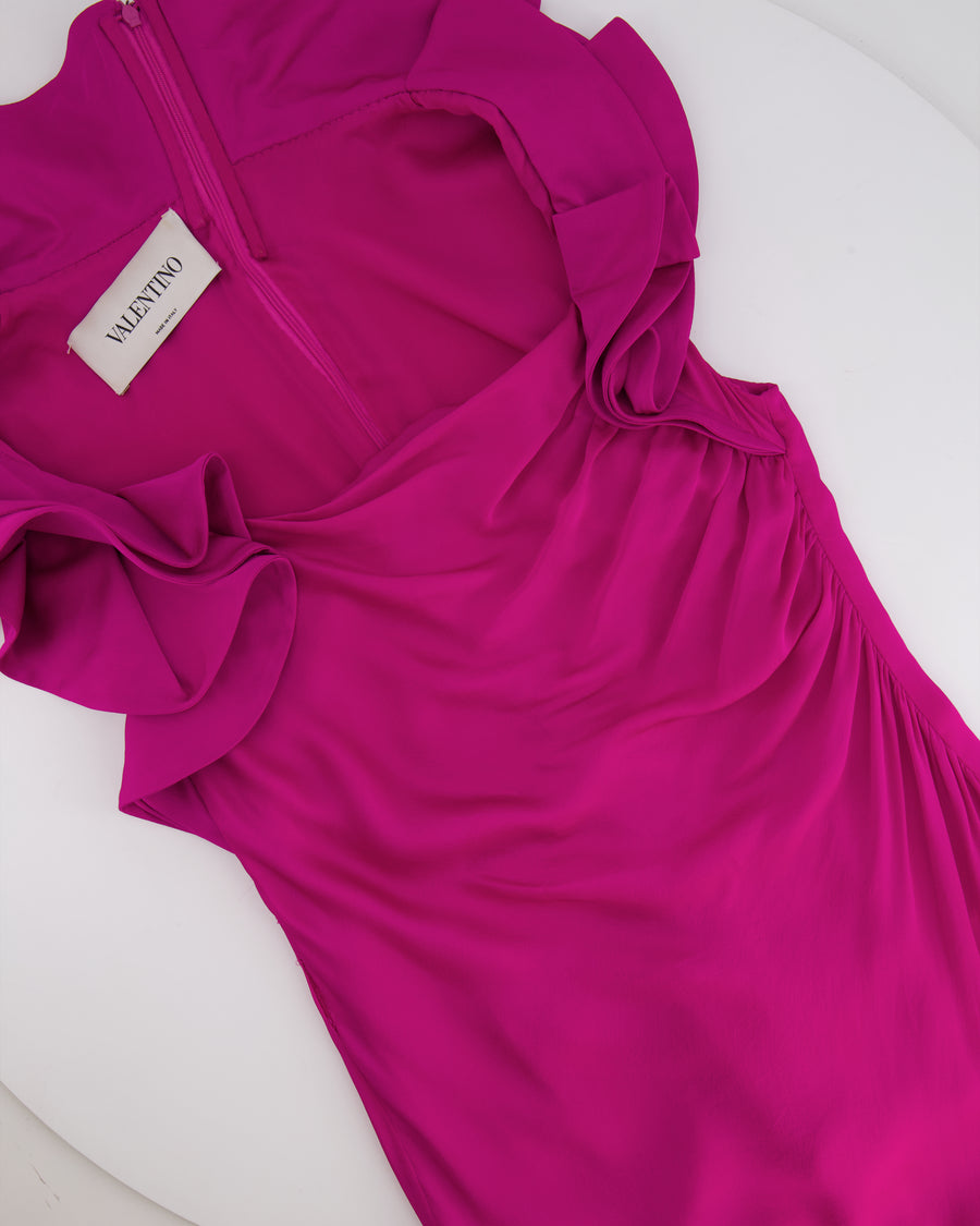 Valentino Hot Pink Silk Sleeveless Maxi Dress with Ruffle Details Size US 10 (UK 14)