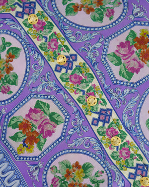 Gianni Versace Couture 90's Purple and Multicolour Silk Floral Lace Baroque Shirt with Gold Buttons Size IT 44 (UK 12)