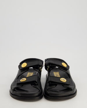 Chanel Black Lambskin Leather Dad Sandals with Gold CC Logo Size EU 37.5C