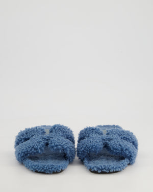 Hermès Blue Shearling Oran Teddy Sandals Size EU 37.5