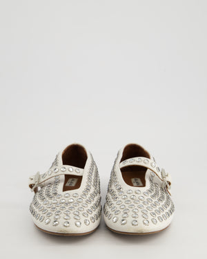 Alaïa White Leather Crystal Embellished Ballet Flats Size EU 39.5 RRP £920
