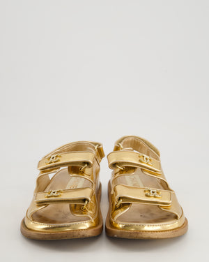 Chanel Gold Lambskin Leather Dad Sandals with Gold CC Logo Size EU 37.5C