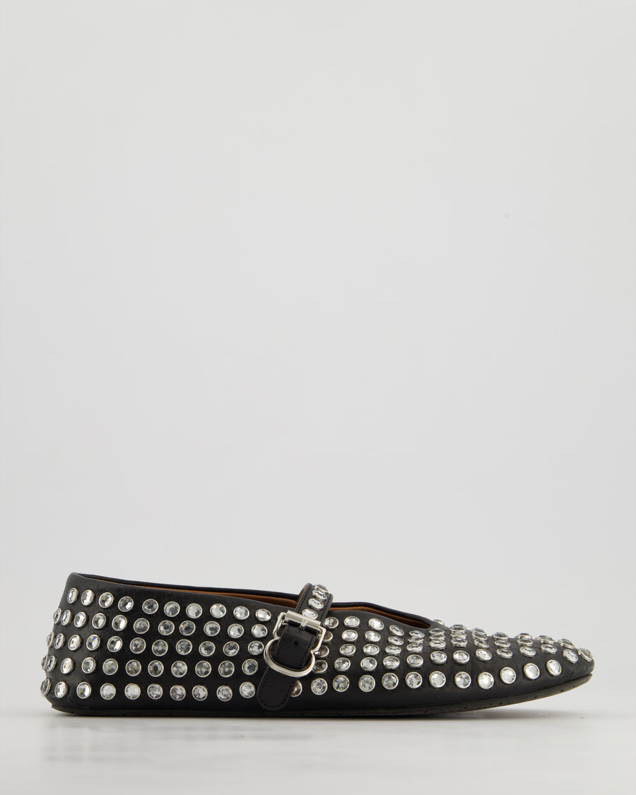 Alaïa Black Leather Crystal Embellished Ballet Flats Size EU 39 RRP £920