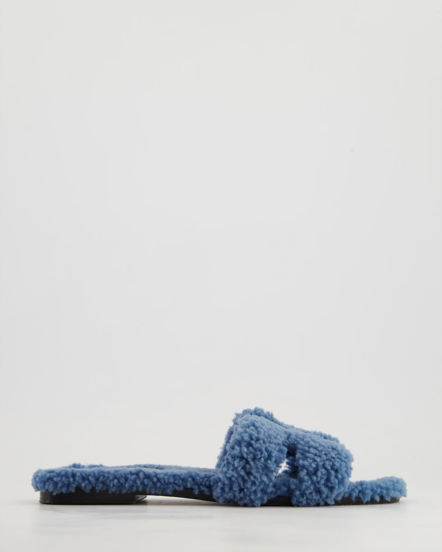 Hermès Blue Shearling Oran Teddy Sandals Size EU 37.5