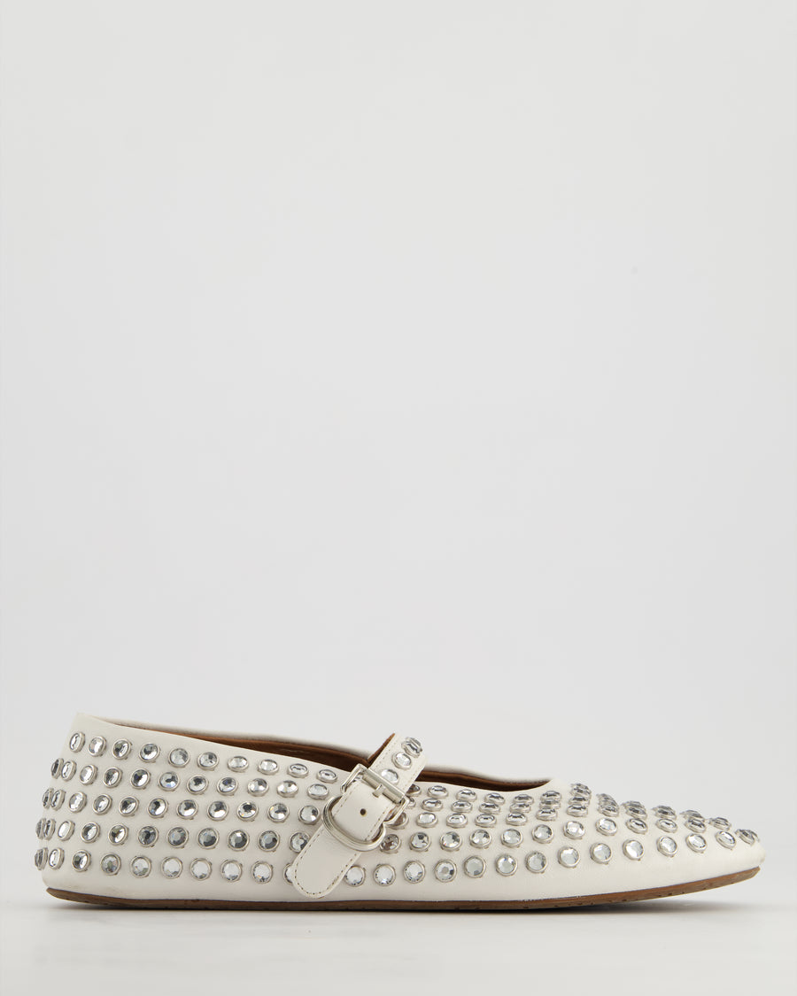 Alaïa White Leather Crystal Embellished Ballet Flats Size EU 39.5 RRP £920