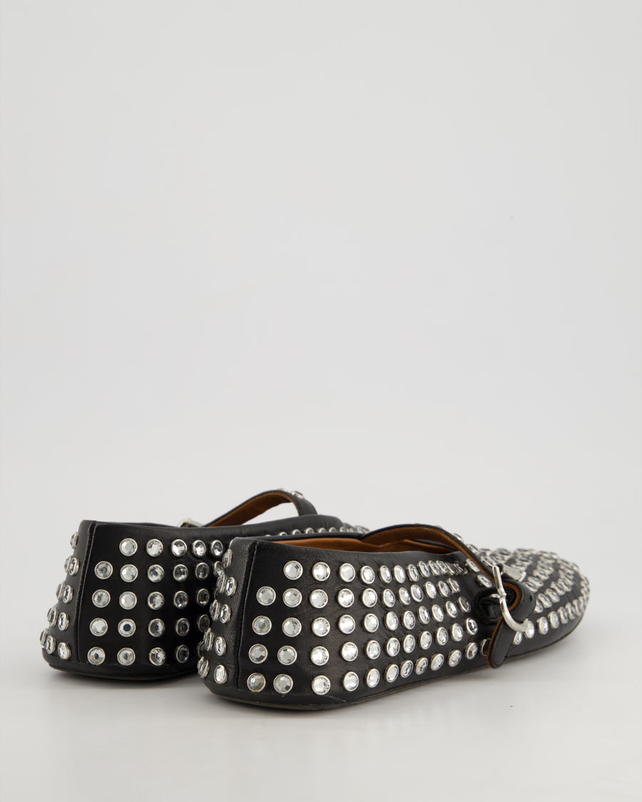 Alaïa Black Leather Crystal Embellished Ballet Flats Size EU 39 RRP £920