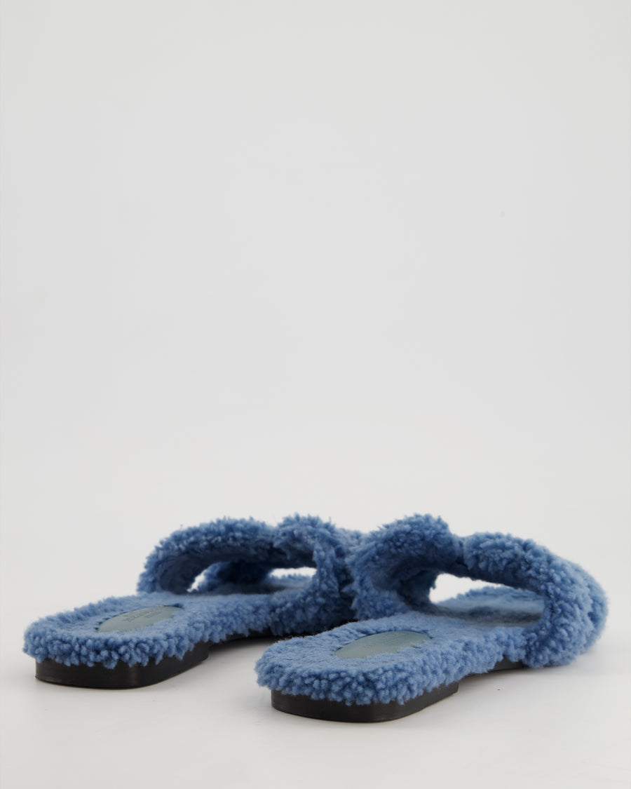 Hermès Blue Shearling Oran Teddy Sandals Size EU 37.5