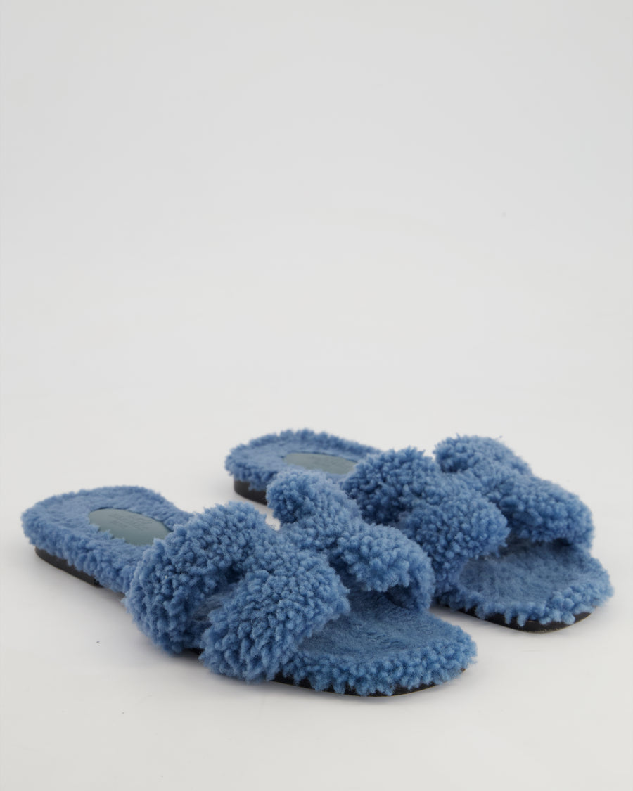 Hermès Blue Shearling Oran Teddy Sandals Size EU 37.5