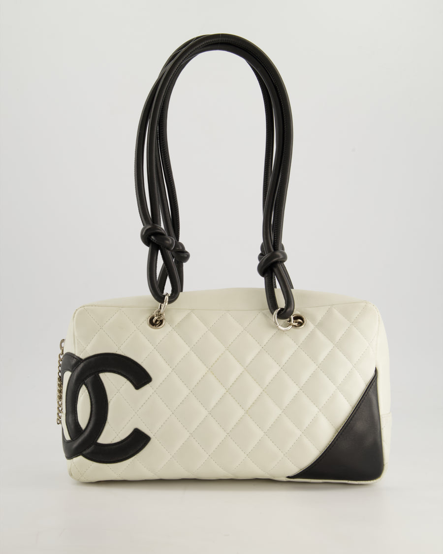 *HOT* Chanel Vintage White and Black Quilted Lambskin Cambon Rectangular Bag