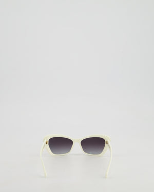 Chanel Cream Cat-Eye Frame Sunglasses With Black Lens and Pearl Detail
